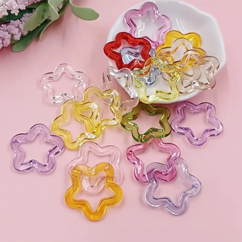 10Pcs 30mm Acrylic Transparent Hollow Star Loose Beads DIY Jewelry Pendant Keychain Windbell Handmade Fashion Accessories 2030