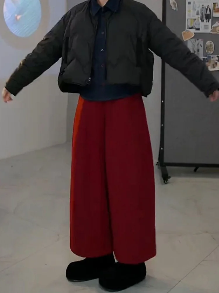 الكاكي Fce اصطف واسعة الساق السراويل الرياضية النساء مستقيم قطع تخفيف Sle عالية الخصر مطاطا بيند سكين السراويل بناطيل كاجوال