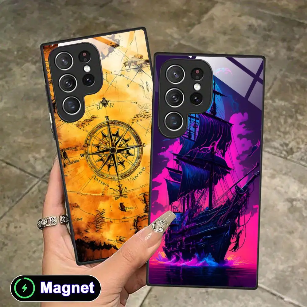 Coque de téléphone Navires Pirates pour Samsung Galaxy S26 S25 S24 S23 S22 S21 S20 Note20 Plus FE Ultra, avec aimant et effet verre