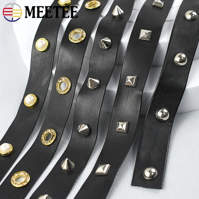 2/4/10Meters Meetee 10/15/20mm PU Rivet Leather Rope Bag Strap Leathers Punk Ribbon Bracelet Cord Garment Decoration Accessories