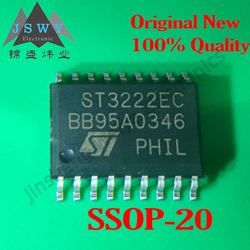 

5PCS ST3222ECTR ST3222EC Package SSOP20 Receiver Chip IC 100% Brand New and Genuine Free Product