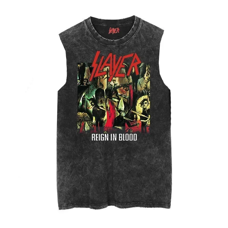 Camiseta sin mangas de SLAYER killer band torrent metal god hates usall, vintage, lavado antiguo, batik, 100% algodón