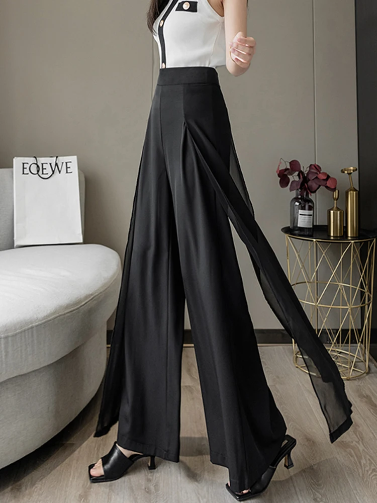 

Summer Thin Women Chiffon Skirt Pants Wide Legs Irregular Wild Korean Fashion Pantalones Mujer High Waist Casual Loose Trousers