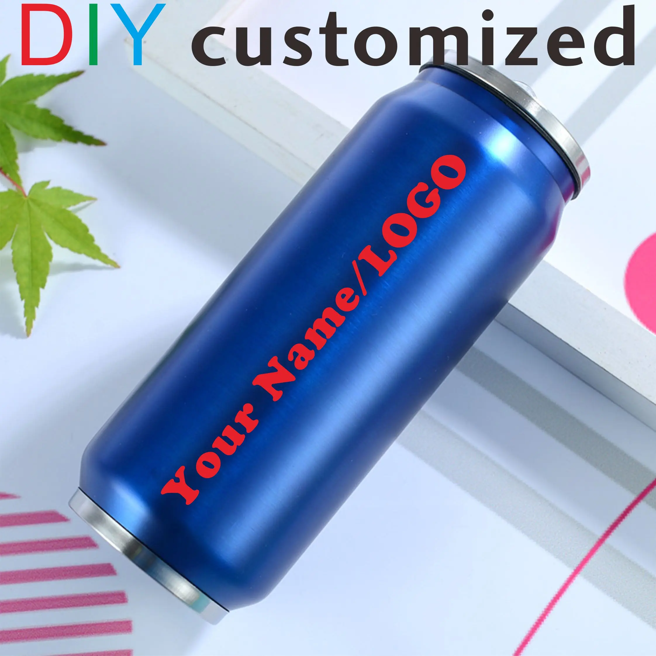 500ML Cola Can Customized Print Name Photo LOGO Insulated Thermos Stainless Steel Vacuum Bottle Keep Water Cold Portable Gift