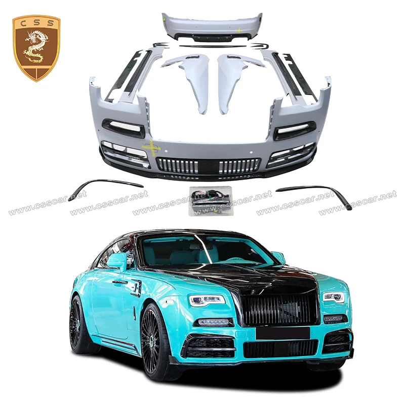 Front Bumper with Mesh LED light Strip Side Skirts Rear Tail Wing Spolier For Rolls Royce Wraith MSY Style Exterior Bodykits