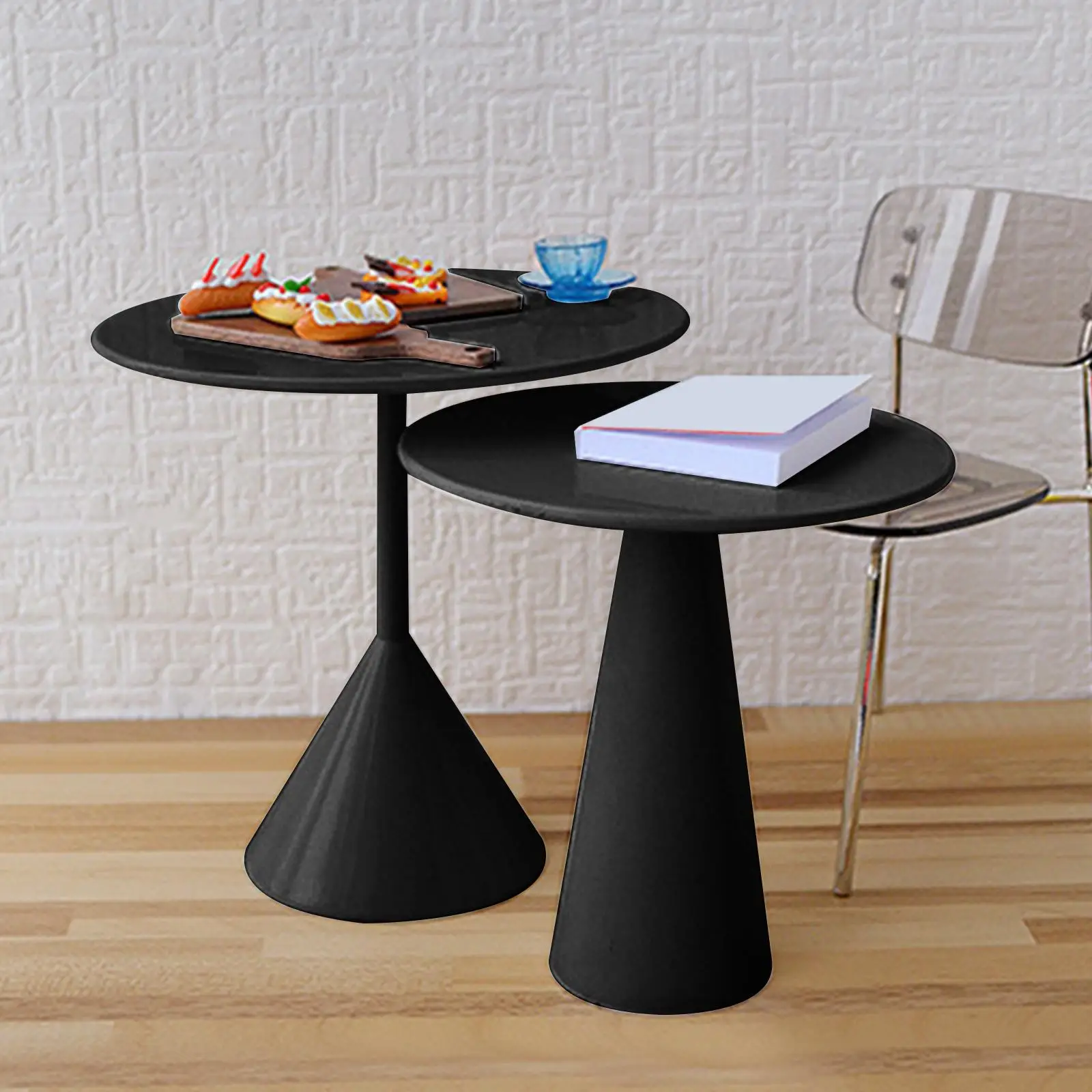 

2 Pieces Dollhouse Miniature Table Dining Table Model Kids Pretend Play Toy Gift for Kids for 1/6 Doll Living Room Accessory