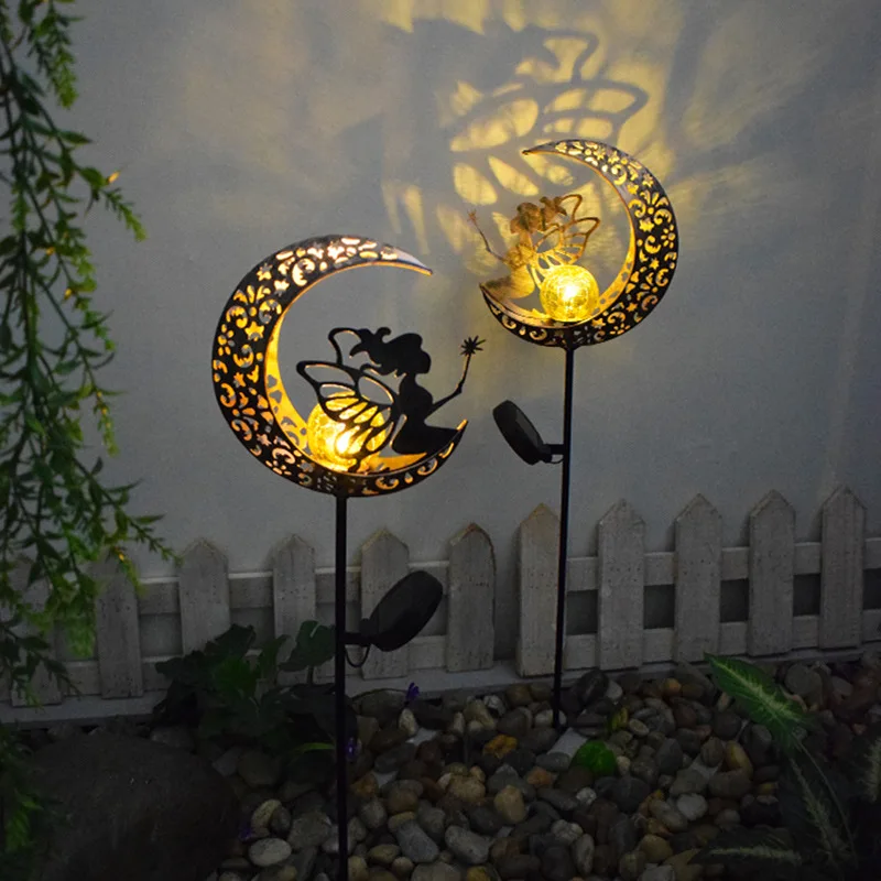 Led Solar Lights Outdoor Waterproof Moon Fire Fairy Lawn Garden Flamingo Lamp for Pathway Landscape Courtyard Garland Decoration