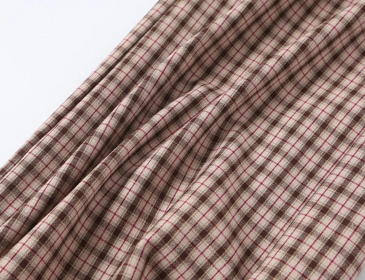 KONDALA Schickes Damen-Herbst-Freizeit-Karomuster-Anzug-Set, schmales Kurzarmhemd + gerade lange Hose mit Reißverschluss, modisch 2026, Vintage-Büro-Set – Detail 23