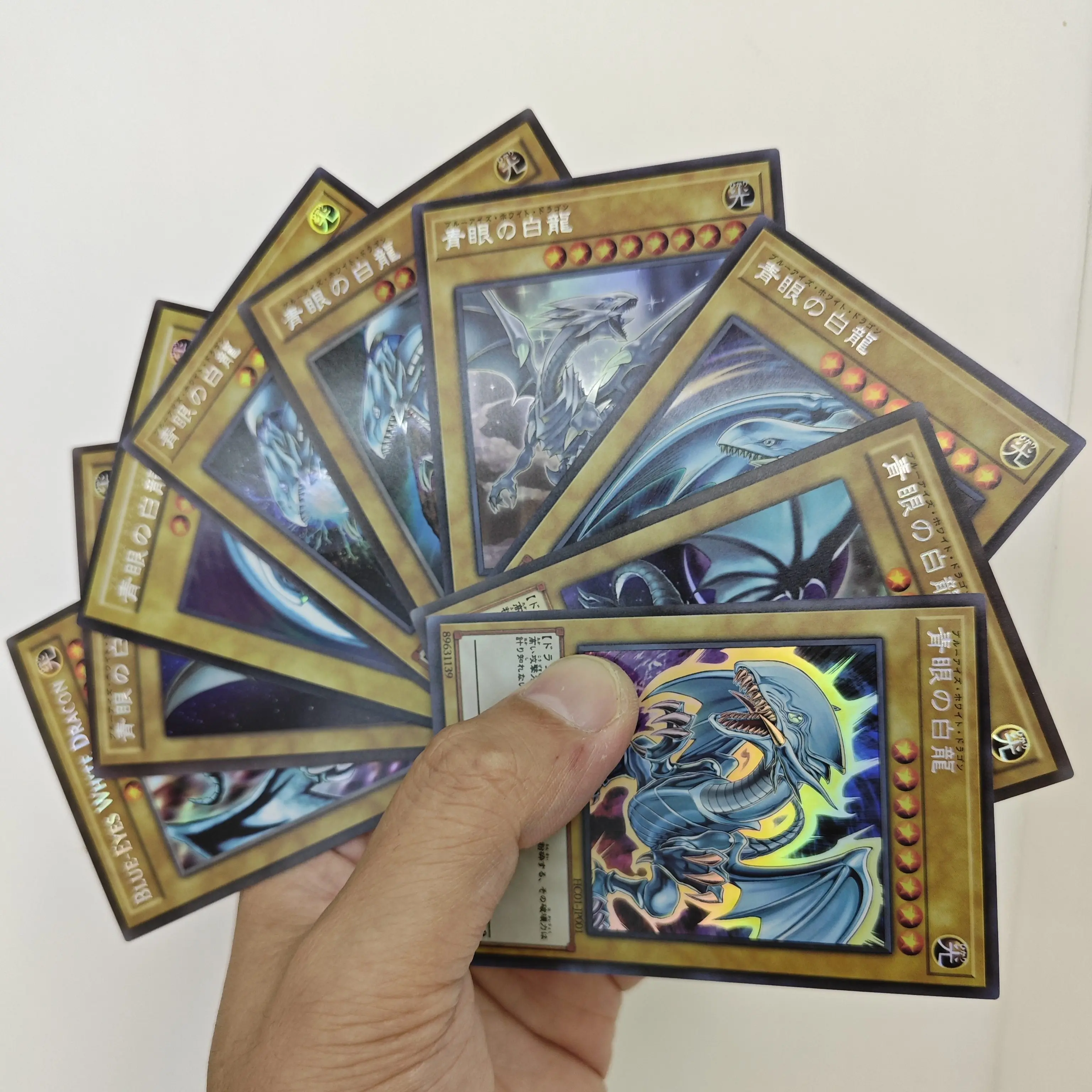 9Pcs/set DIY Yu-Gi-Oh Holographic Partial Color Flash Blue-Eyes White Drago Anime Figure Collection Card Wave 1