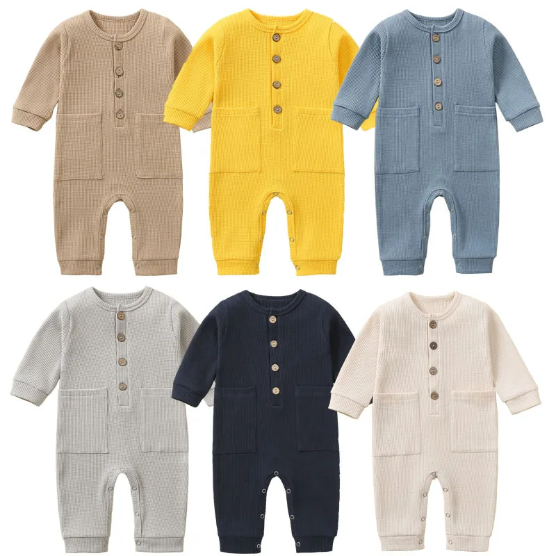 100% Cotton Waffle One-pieces Buy More to Discount Newborn Baby Rompers Sleepsuit Infant Jumpsuits Long Sleeved Jumpers Clothing