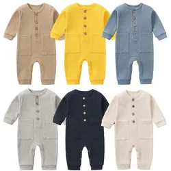 100% 코튼 와플 원피스 신생아 아기 Rompers Sleepsuit 유아 점프 슈트 긴 소매 점퍼 의류 할인을 위해 더 구매