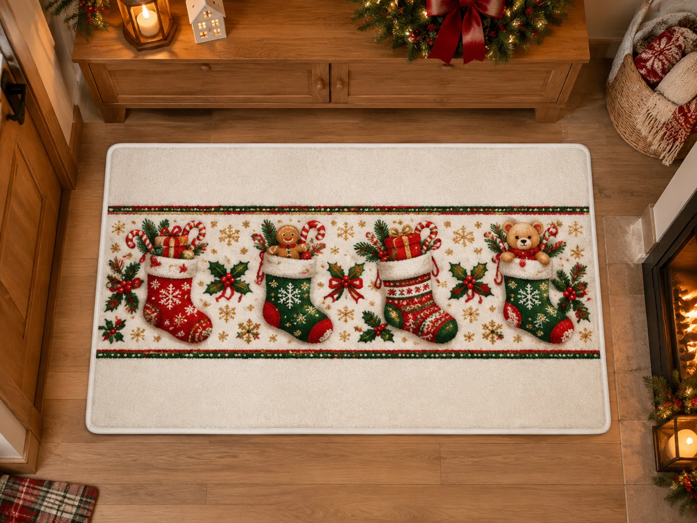 VIKAMA VIKAMA Christmas Red Green Stocking Flannel Door Mat, Thickened Memory Foam Mat, Xmas Decor for Office, Balcony, Laundry - Aliexpress Deal