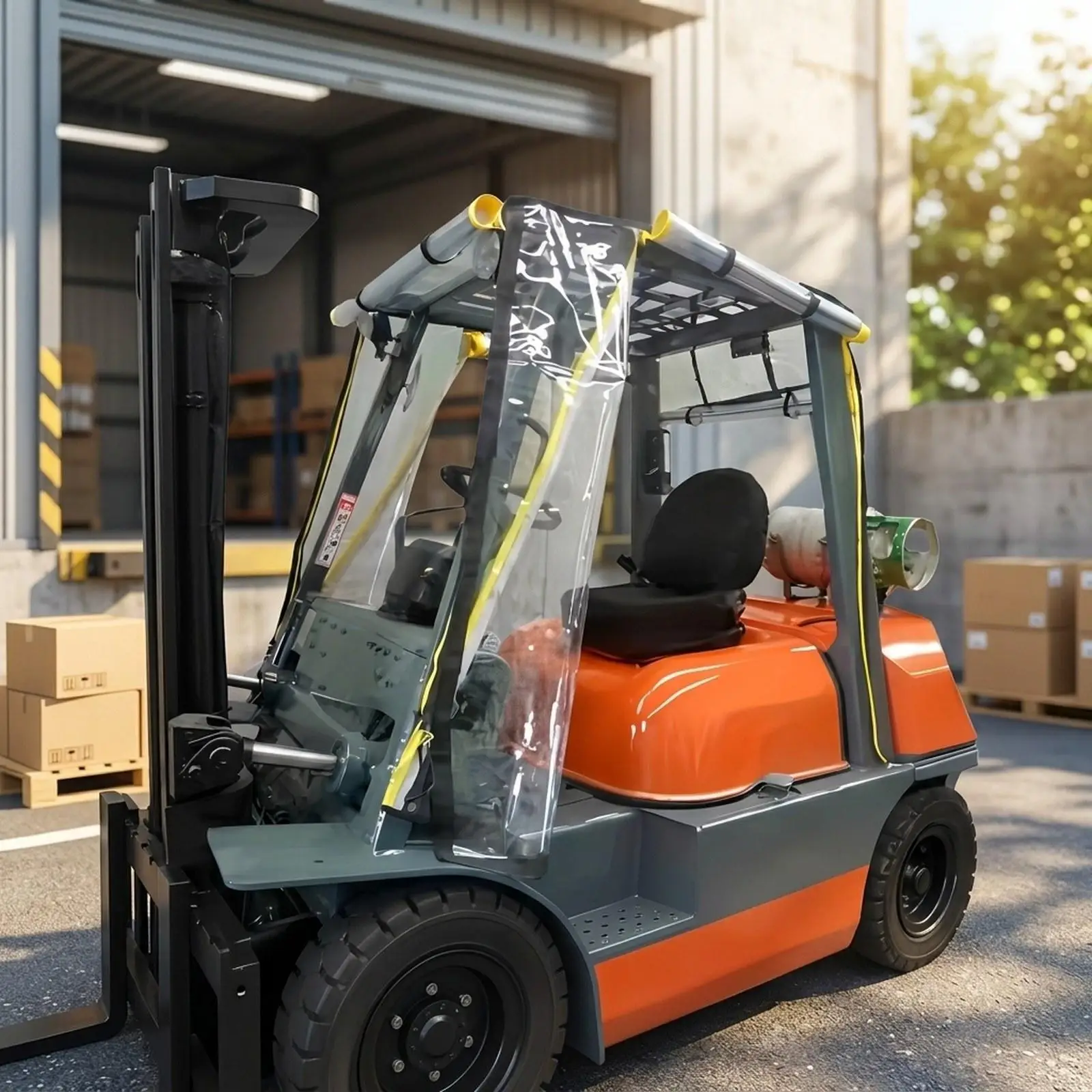 Universal Forklift Rain Cover Waterproof PVC Sun Shade Transparent Weatherproof Cabin Cover for Forklift Safety