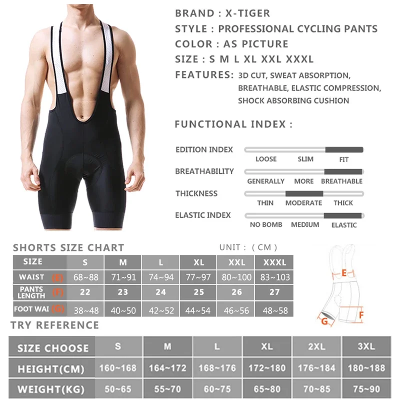 X-TIGER Pro Profession Race Cycling Bib Shorts With 8cm Italy Grippers Lightweight Bib Pant High-Density Pad For Long Time Ride