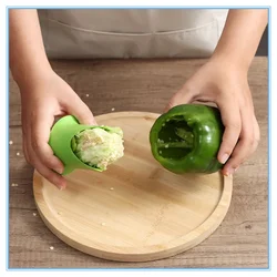 Green Slicer Vegetable Cutter  Creative Pepper Corer Cleaning Coring Gadget Fruit Tools Cooking Device 2pcs Kitchen Seed Remover