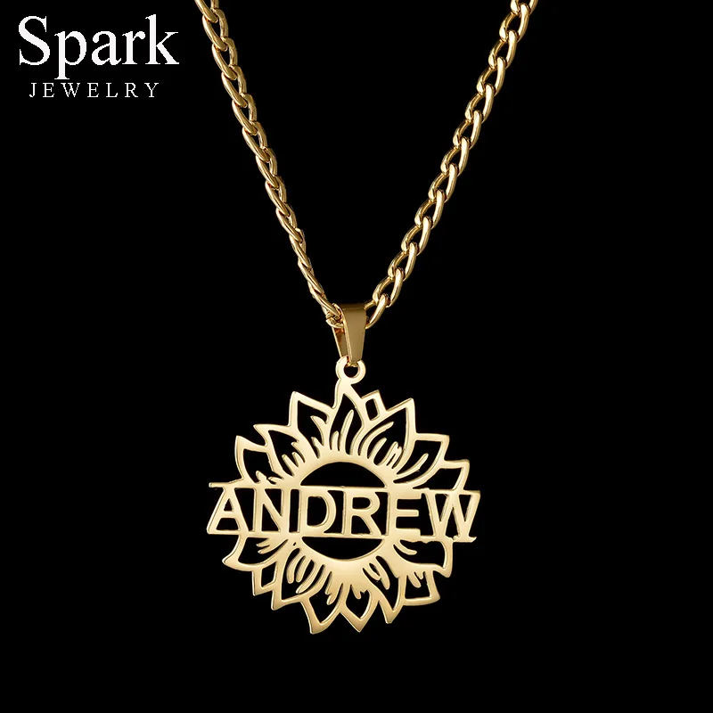 Spark New Customized Name Sunflower Necklaces Stainless Steel Personalized Pendant For Women Jewelry Gift Mother's Day