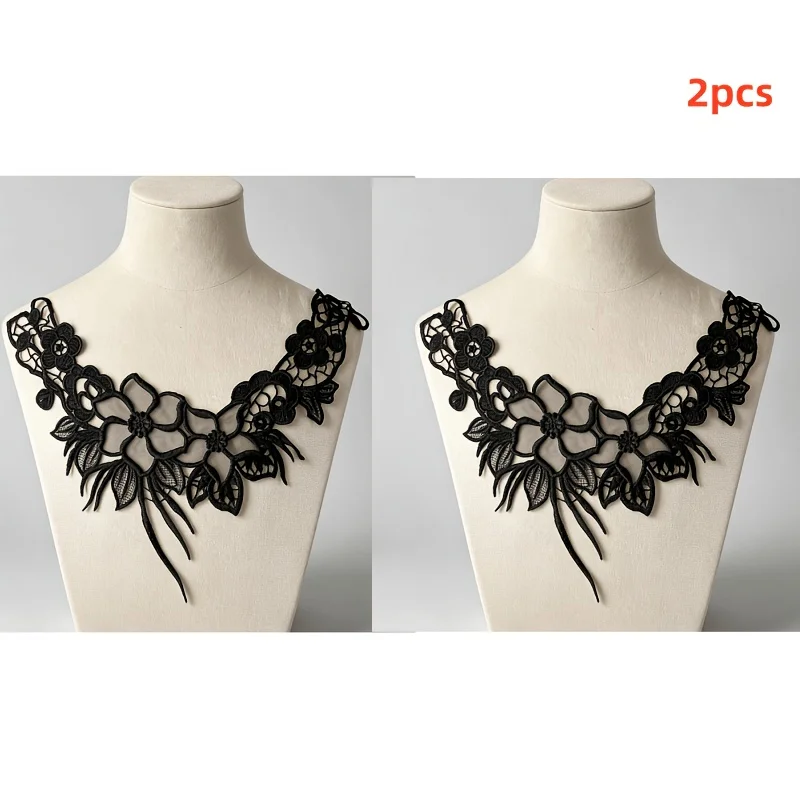 2 sets of exquisite black floral lace fabric accessories for DIY, suitable for wedding, ball, and daily clothing accessories