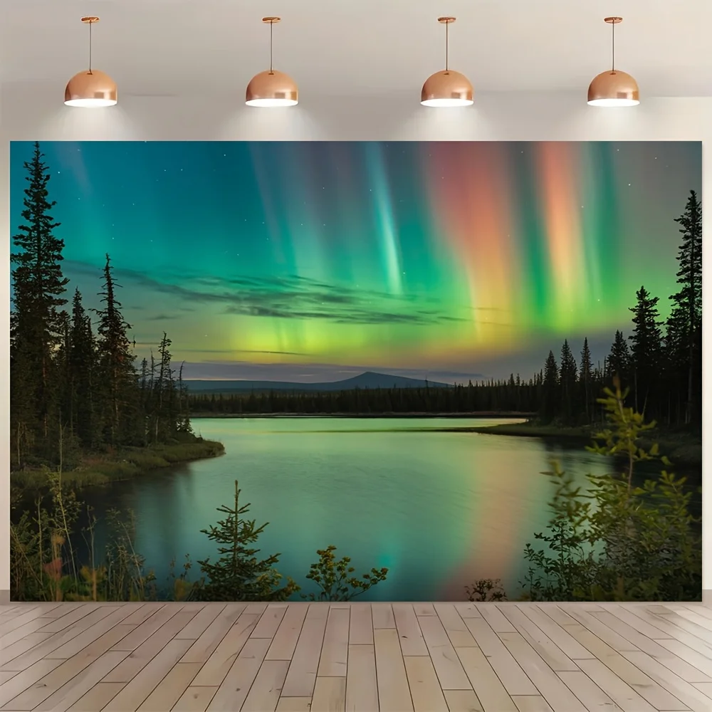 نسيج حائط ساحر من الأضواء الشمالية لديكور المنزل الصادق، يتميز بشاشة عرض يفتن لـ Aurora Borealis