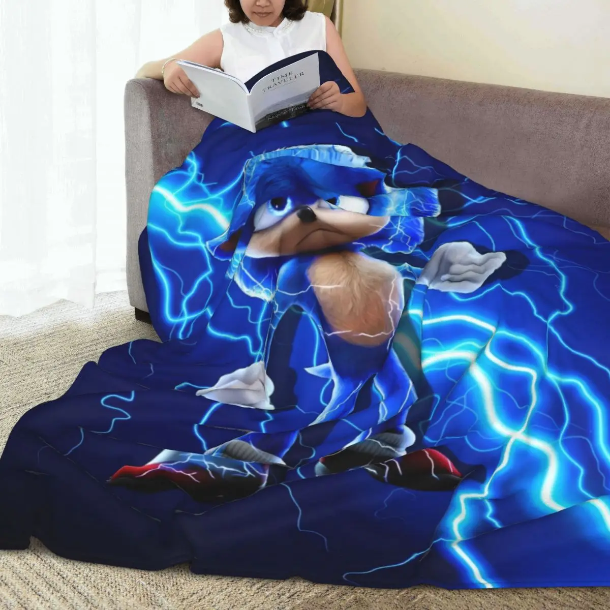 Warm Soft Blankets Picnic S-Sonic Main Character Throw Blanket Flannel Bedspread For Bedroom Graphic Sofa Bed Cover