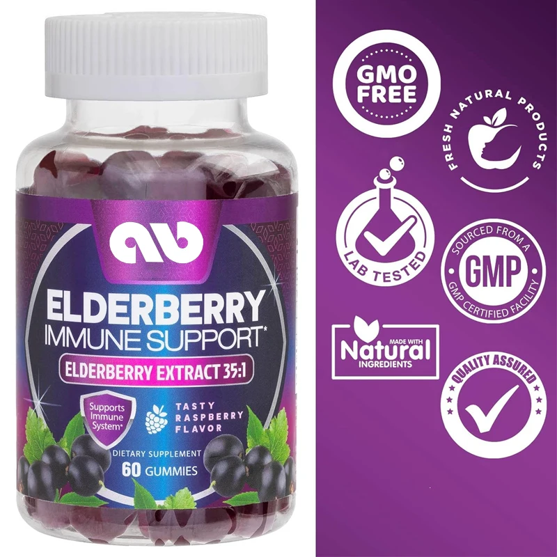 Sambucus elderberry gummies, immune support for children and adults, ultra concentrated 35:1 extract -60 gummies