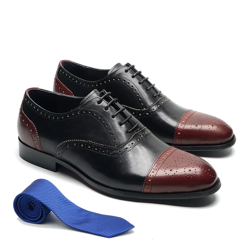 

Luxury Italian Style Mens Dress Shoes Genuine Leather Cap Toe Oxfords Lace-up Black Brown Brogue Wedding Formal Shoes for Men