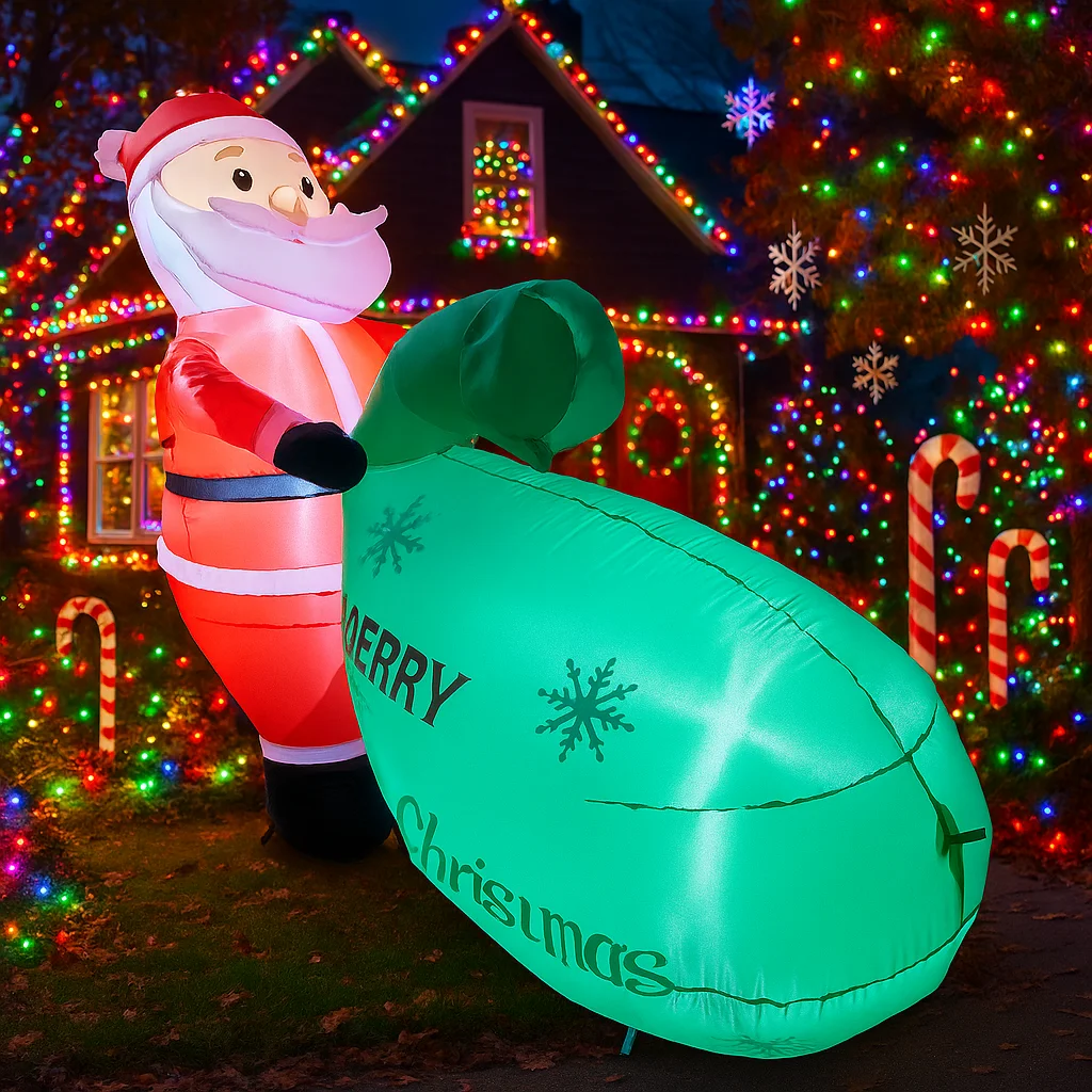 1.6 متر/5.2FT نفخ سانتا كلوز مع عيد ميلاد سعيد حقيبة LED أضواء ديكور المنزل اللعب ساحة عيد الميلاد عطلة لوازم ديكور خارجي #2