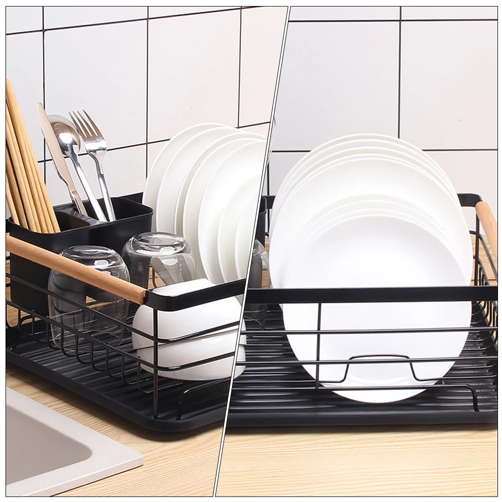 

Premium Large Metal Dish Drying Black Bowl Organizer Kitchen Countertop Cutlery Holder Drain Design Over Sink Solid Dish Rack