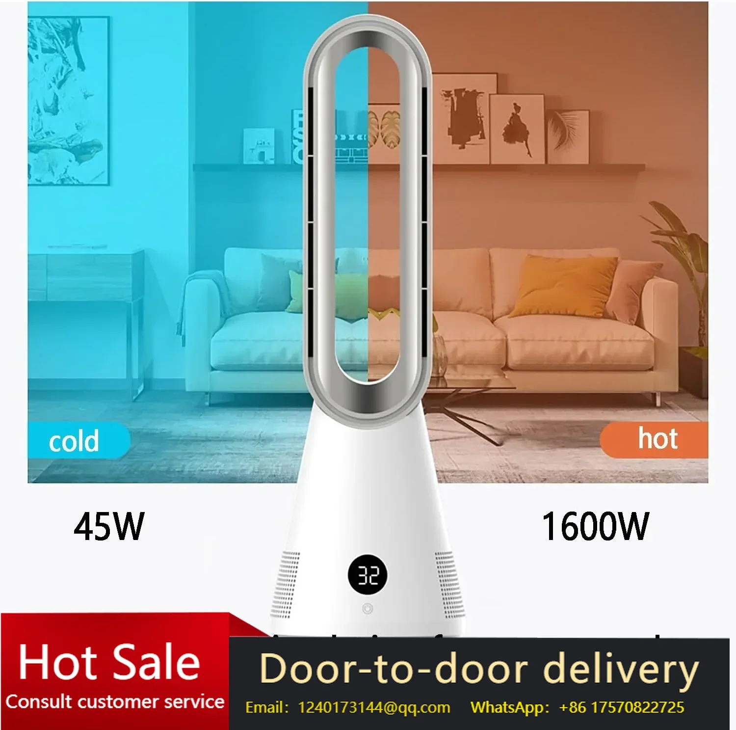 

2025 Electric Air Cooling and Heating Dual-Purpose Hot Fan Bladeless Fan with Remote Control