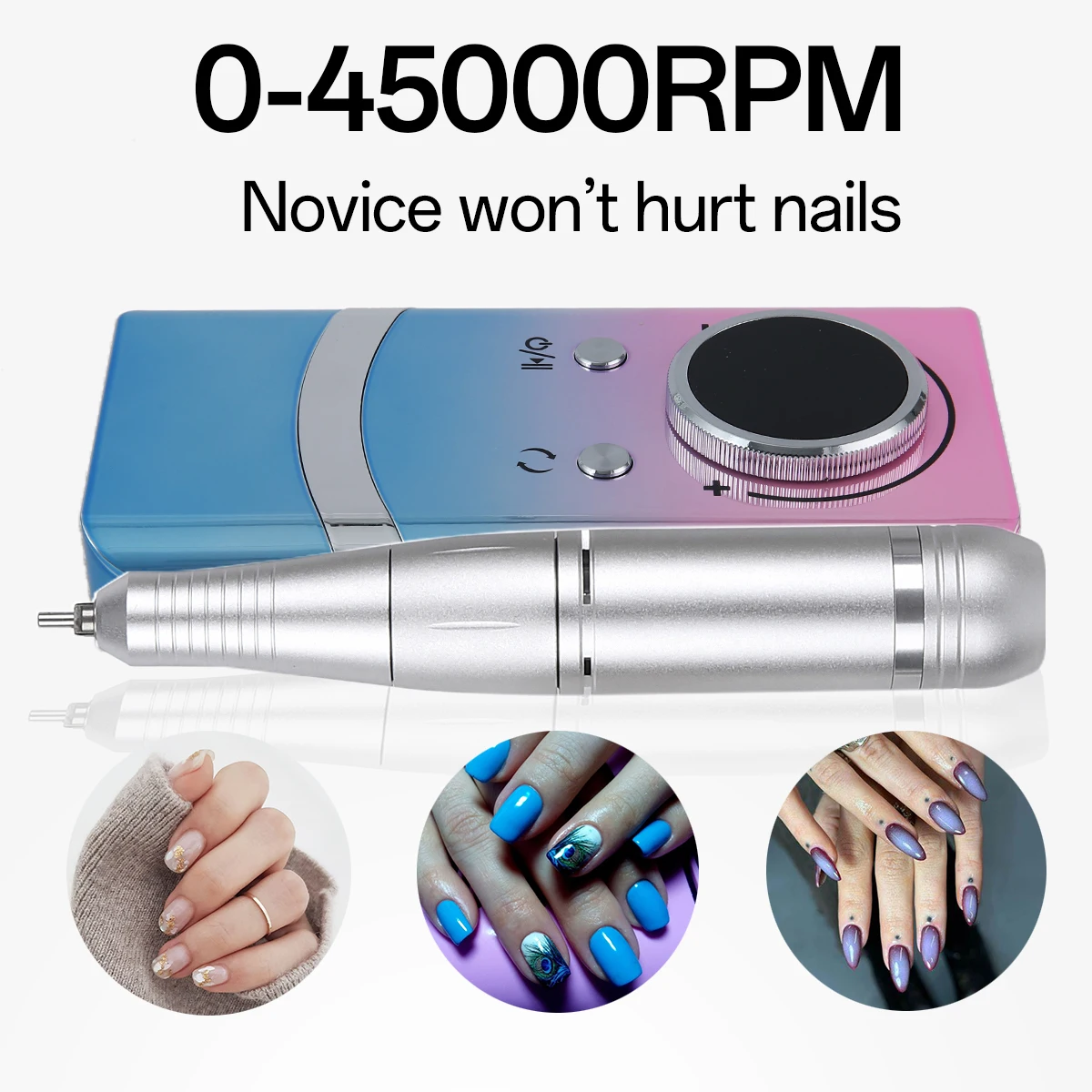 45000RPM Rechargeable Nail Drill Machine with LCD Display Low Noise Professional Nail Polish Sander for Manicure Nail Equipment