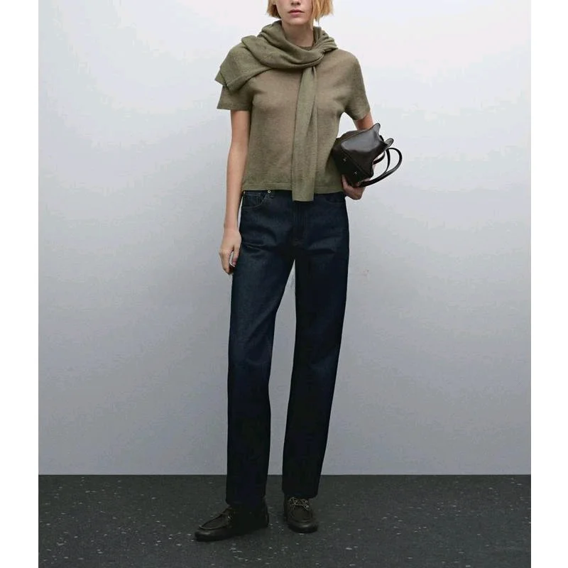 Lightweight Soft Wool Blend round Ne ort Sve T-irt Women's Casual Sle Spring New Arrival 562067 Commute Sle Sli...