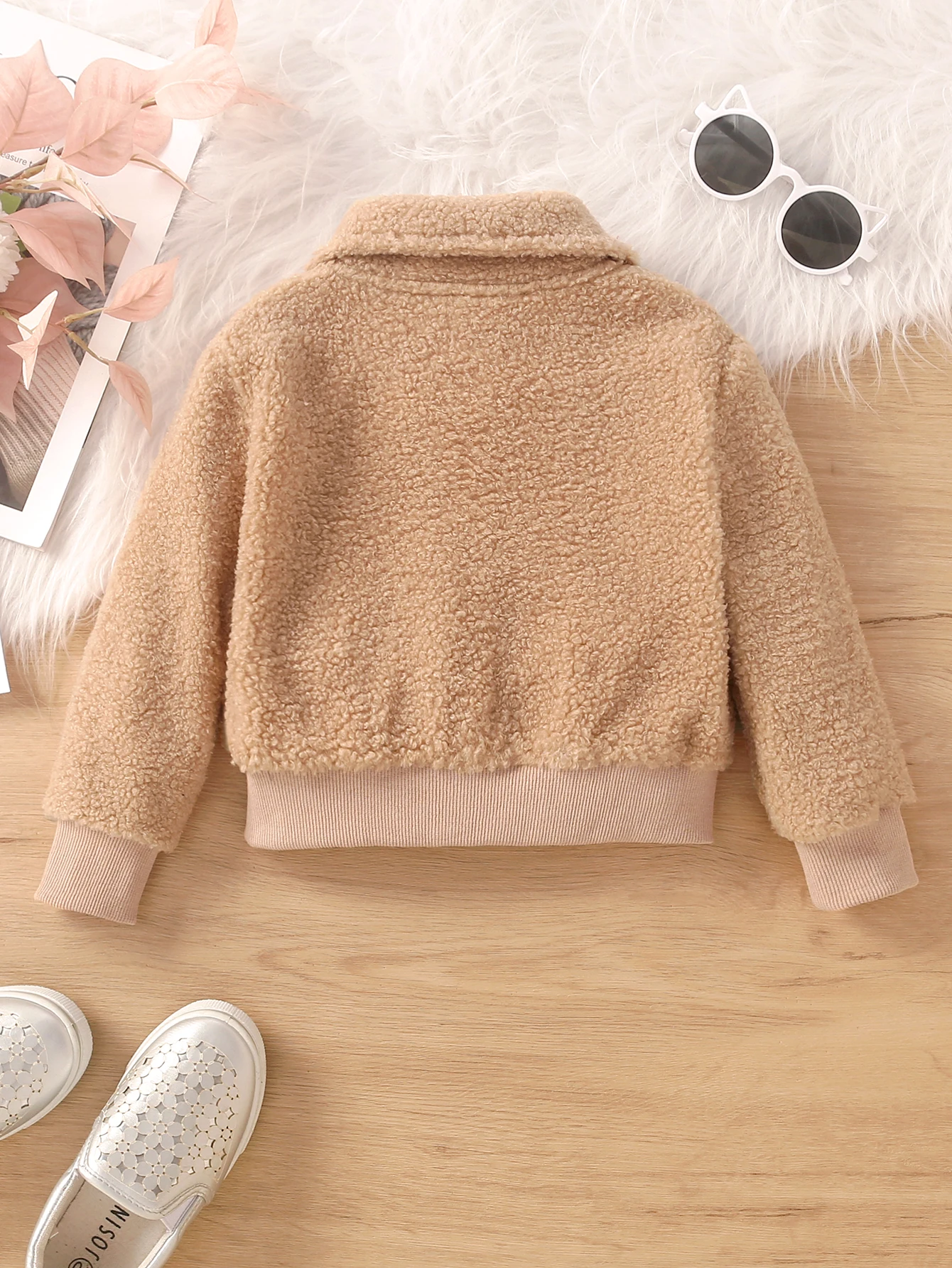 New Autumn And Winter Khaki Solid Colored Woolen Jacket For Girls In Primary And Secondary Schools