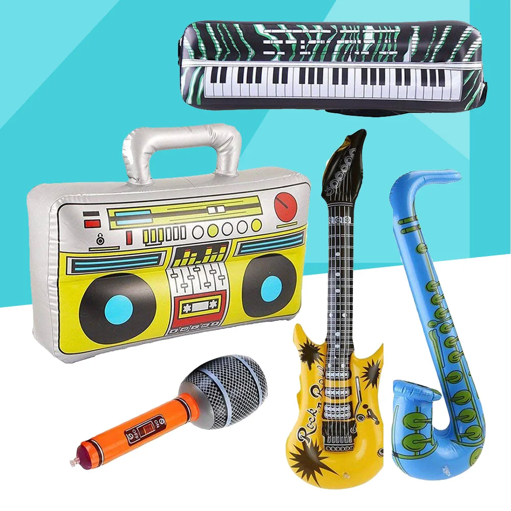 5 Pcs Inflatable Radio Instruments Toys Party Microphone Decorations Saxophone Musical