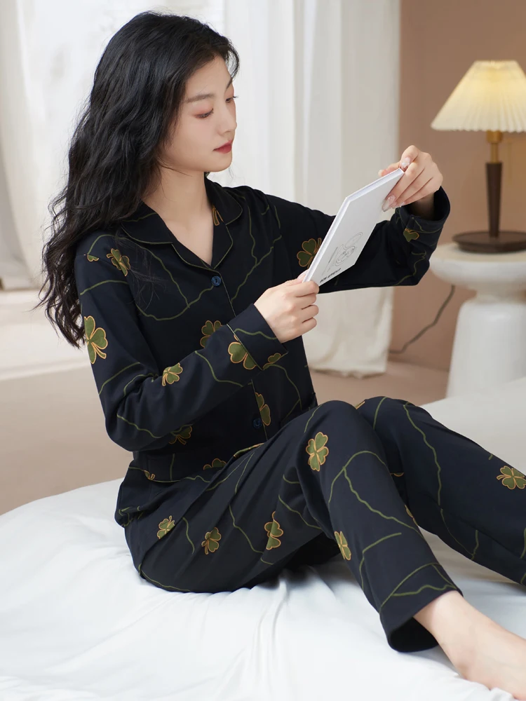 printemps-automne-coton-pyjamas-long-sve-cardigan-sle-maison-vetements-ensemble-pour-femmes-imprime-fleuri-vetements-d'exterieur-confortable-spwear