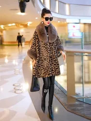 Soft Warm Furry Classic Leopard Faux Fur Cape Coat Long Fashion Batsleeve Cloak Winter Women Wraps Overcoat