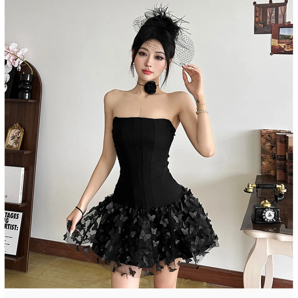 SylCue Y2K Mini robe sans manches en forme de taille sans bretelles dos nu couleur unie Sexy élégant décontracté été 2025 mode nouvelles femmes