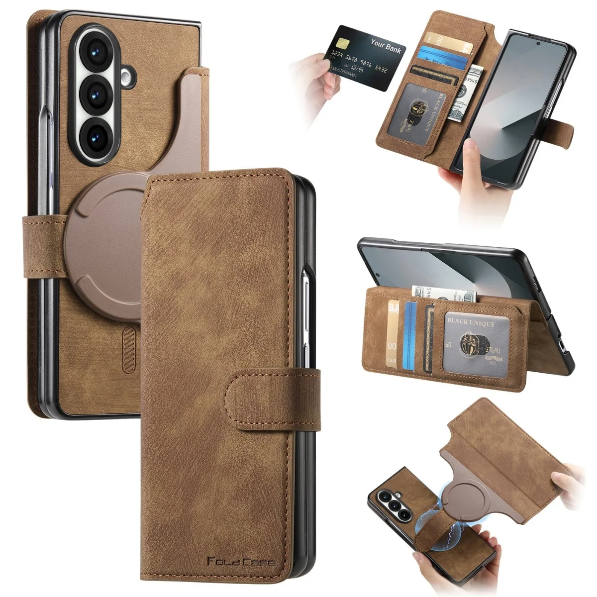 Flip-Lederhülle mit Magnetverschluss für Samsung Galaxy Z Fold 8 Ultra 7 6 5 4 3 5G Fold7 Fold6 Fold5 für Magsafe Schutzhülle