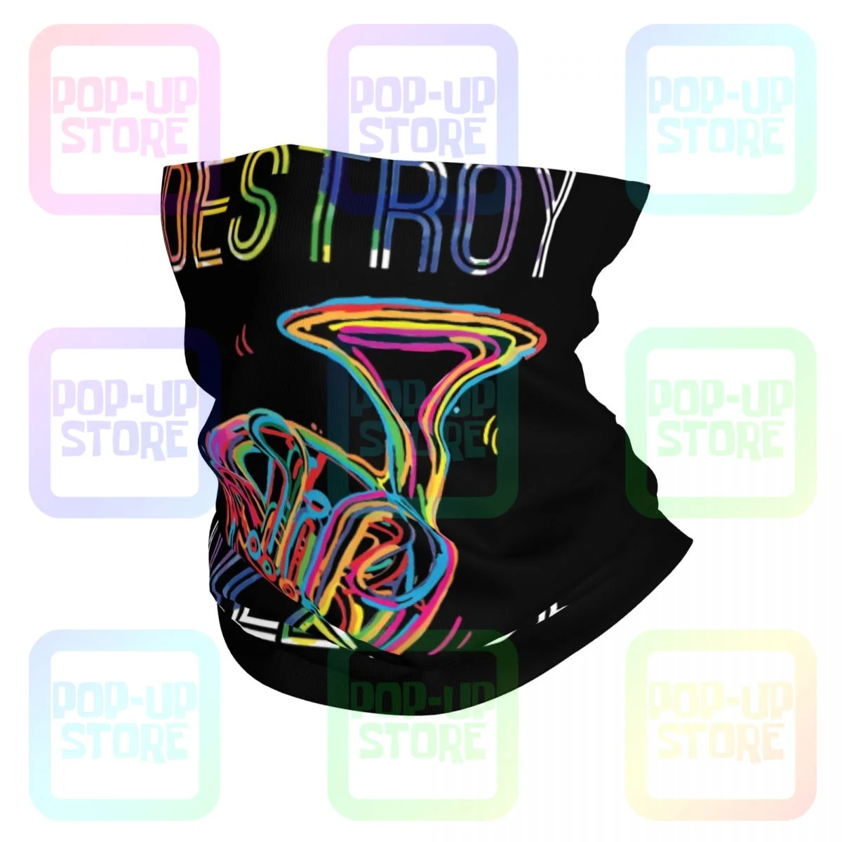 I Destroy Silence French Horn Musician Music Player Neck Gaiter Bandana Scarf Face Mask Fishing