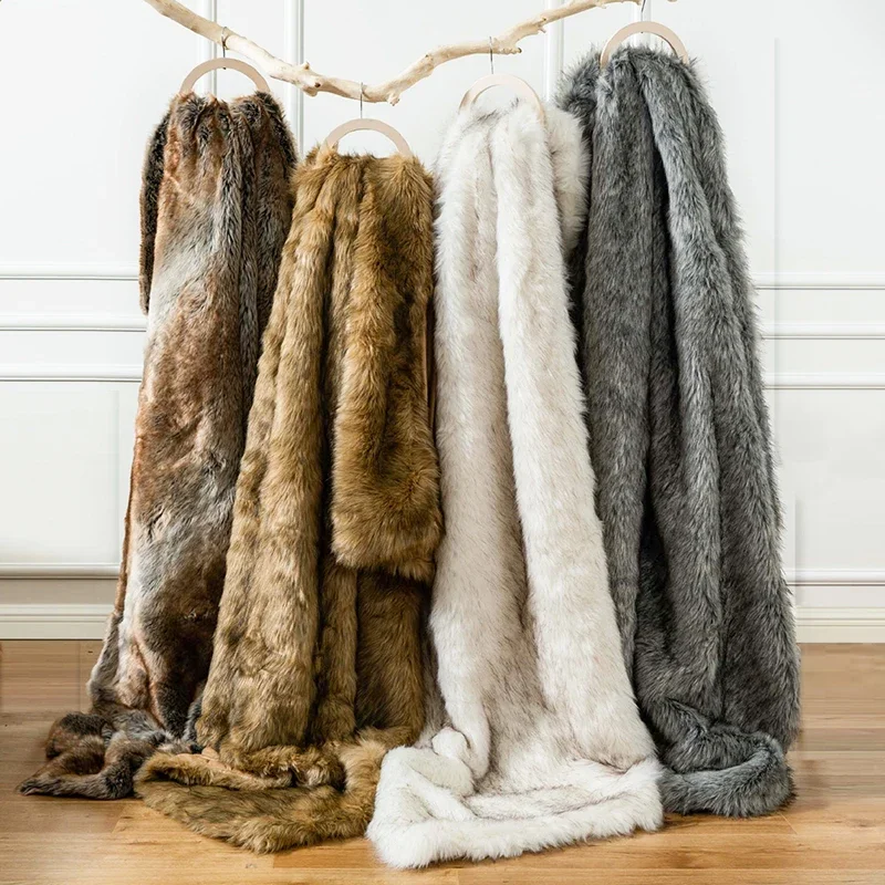 

Light Luxury Imitation Faux Fur Blanket Thickened Long Hair Plush Blankets Sofa Model Room Decorative Fluffy Hair Blanket Cover