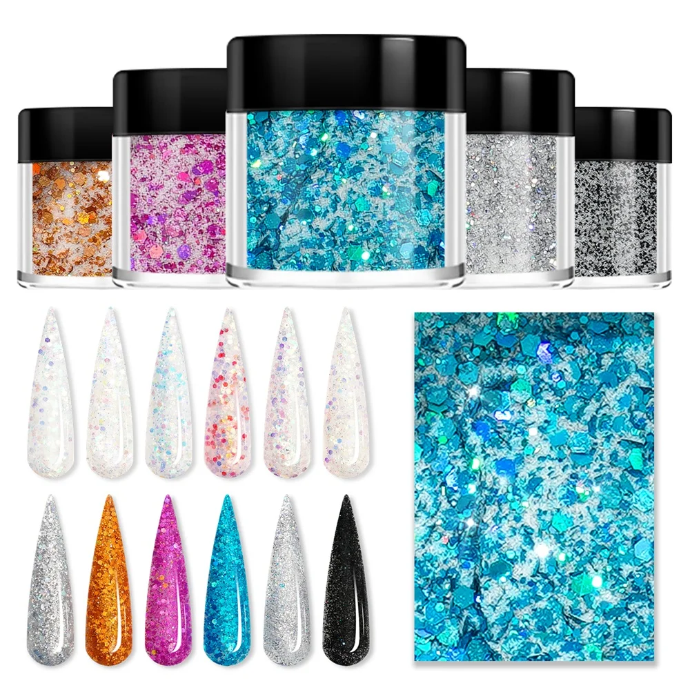 HNDO-Garrafa Glitter Lantejoulas para Nail Art, Pó Acrílico, Material Brilhante, Suprimentos para Profissionais, Escultura Manicure, 12 Cores