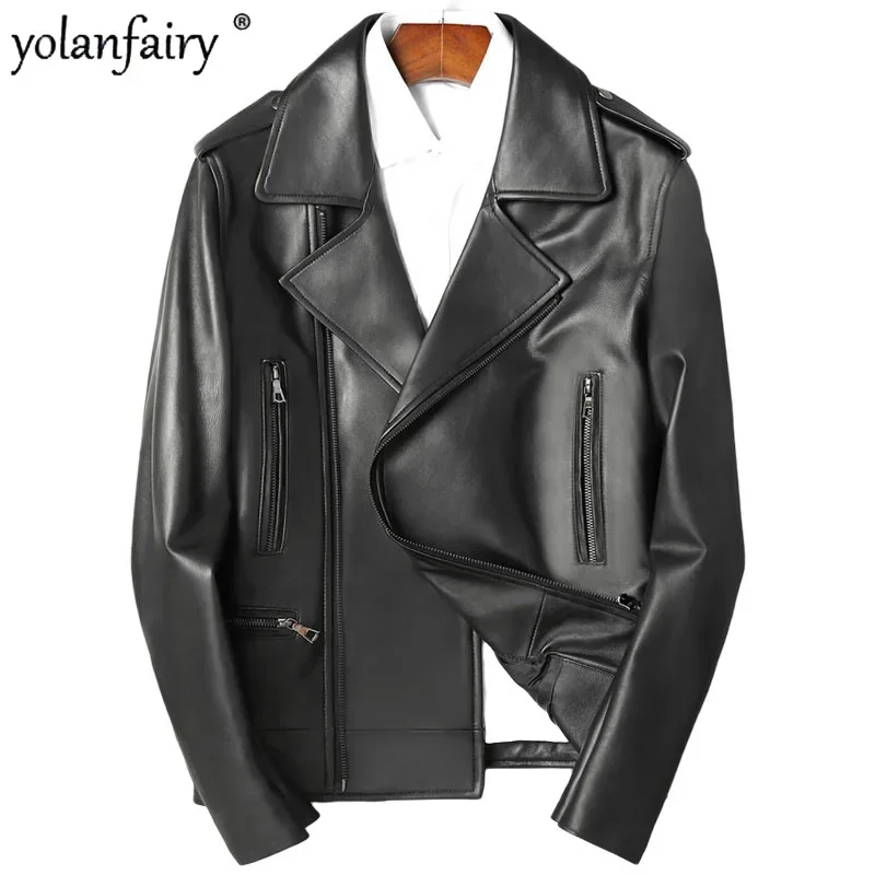 YOLANFAIRY Genuine Leather Coat Mens Sheepskin Jacket Korean Style Slim Motorcycle Jackets Men New in Outwears Veste Cuire Homme