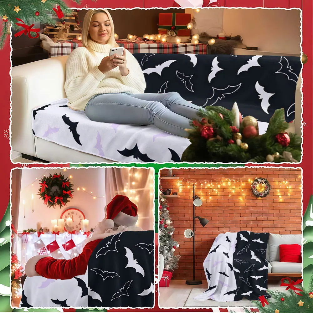 Halloween Bat Duality Winter Summer Flannel Blanket Throw Fleece Soft Fuzzy Plush Cozy Fleece Blankets for Sofa Ideal Gifts