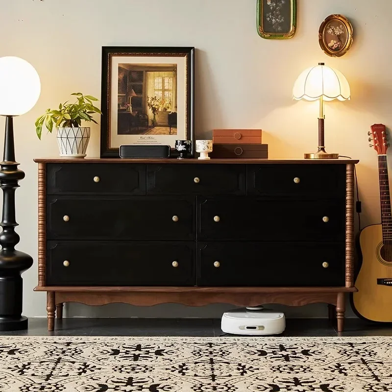Walnut retro seven-bucket cabinet French solid wood eight-bucket cabi net, lbedside lock er