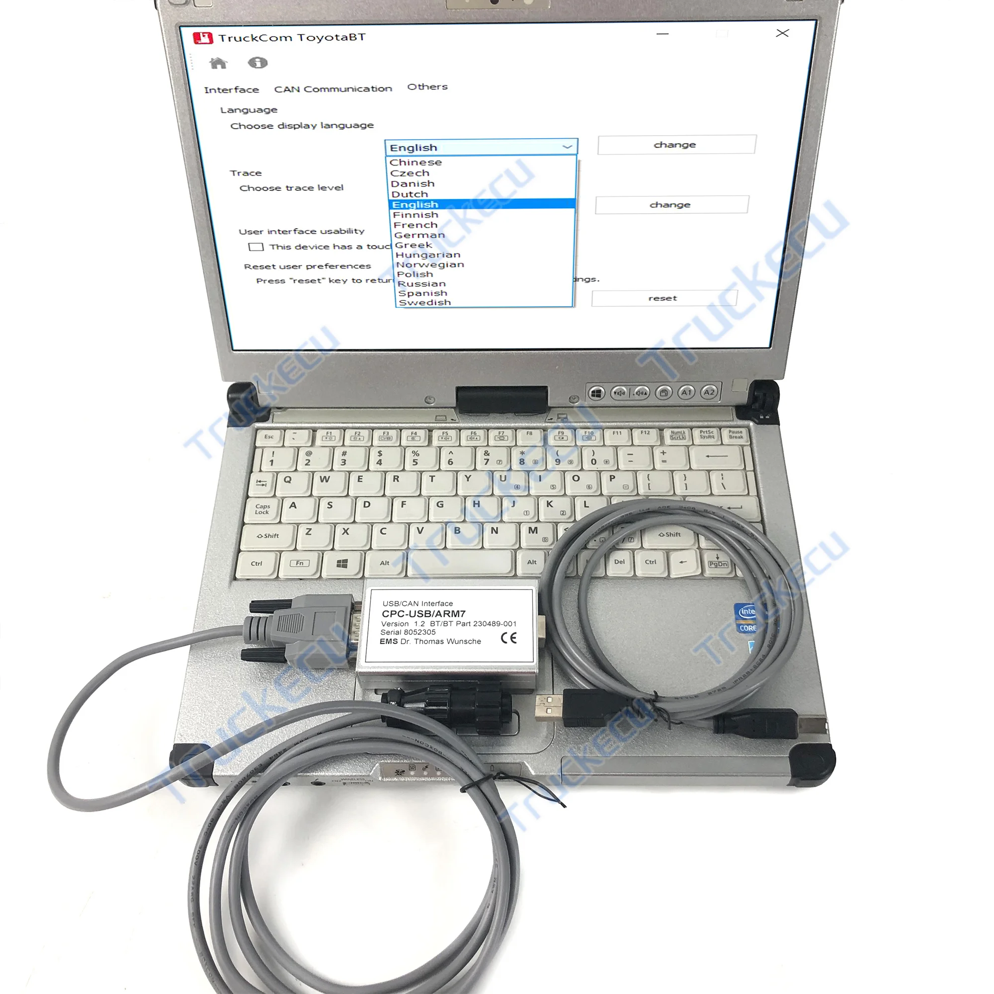 C2 LAPTOP voor Toyota Truck Heftruck Diagnostic Tool Voor TOYOTA BT Seriële 8052305 TruckCom USB KAN Interface CPC-USB ARM7 kabel