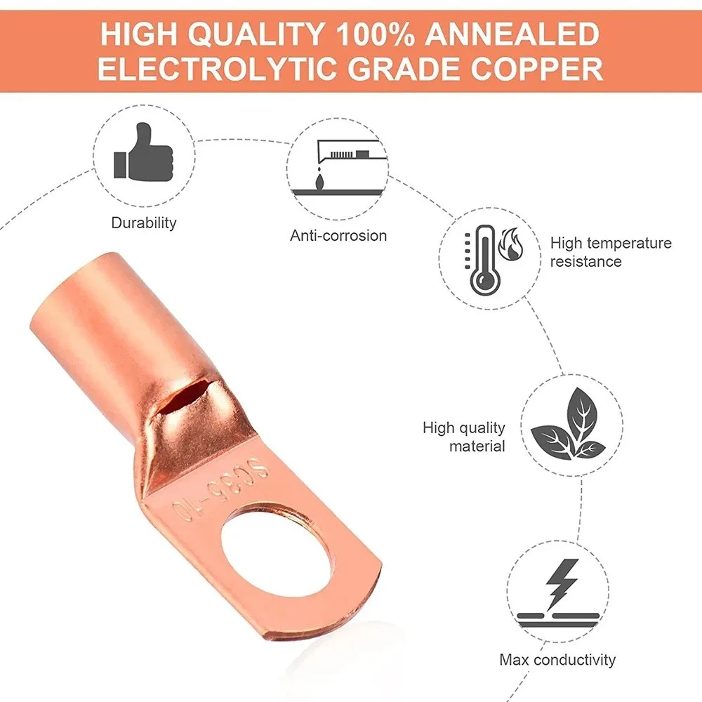 60Pcs SC Type Wire Nose Terminal Kit Tinned Copper Bolt Hole Cable Connectors 6mm 8mm 10mm SC16-6 SC25-6 SC35-6 Lugs Ring for El