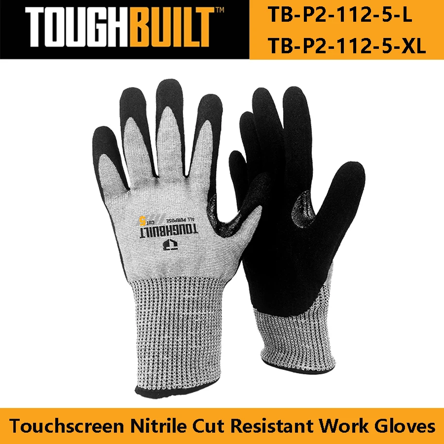 TOUGHBUILT TB-P2-112-5-L/TB-P2-112-5-XL Cut Resistant Work Gloves Nitrile Super Abrasion Resistant Touch Screen Hand Protection