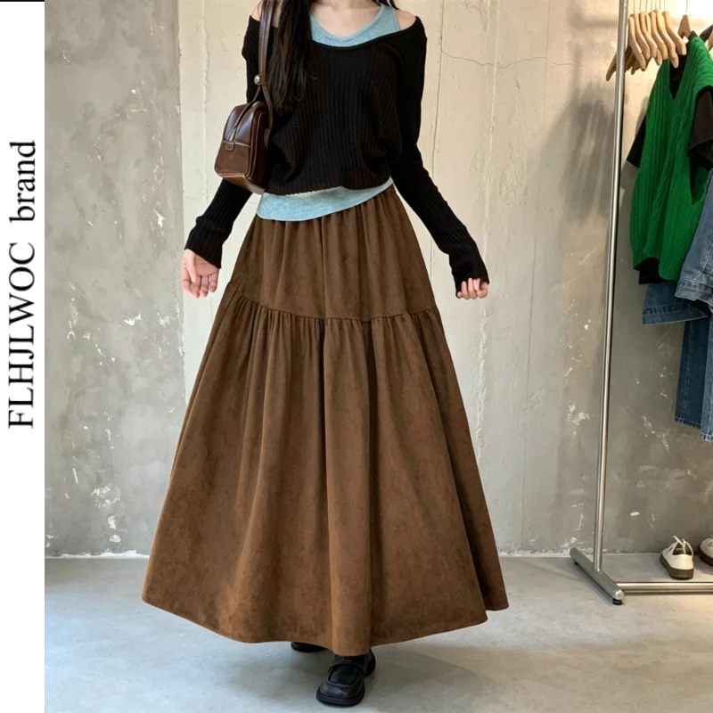 Halloween Suedette‌ Skirts Autumn Winter Woman Girls A‑Line Skirt High Waist Relaxed Fit Pockets Casual Skirt for Daily Wear