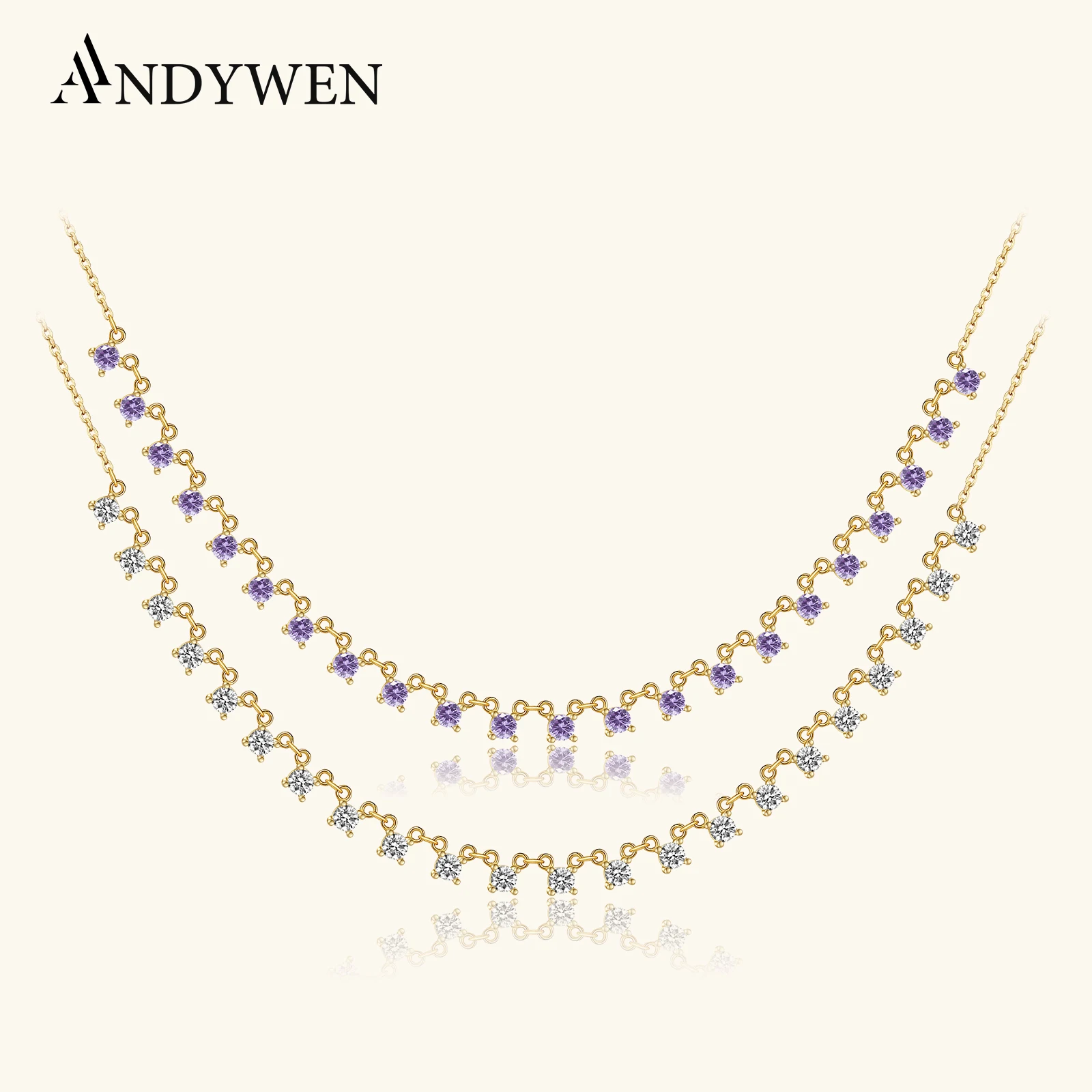 

ANDYWEN 925 Sterling Silver Gold Clear Zircon Charms Chain Necklace Long Choker Women Fashion 2020 Party Wedding Jewelry Gift