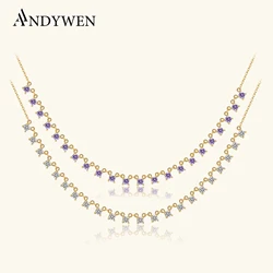 ANDYWEN 925 Sterling Silver Gold Clear Zircon Charms Chain Necklace Long Choker Women Fashion 2020 Party Wedding Jewelry Gift
