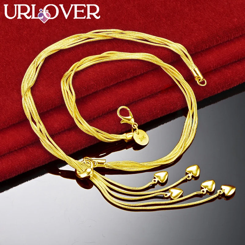 URLOVER 18K Gold Necklace For Woman Small Heart Chain Necklaces Lady Party Wedding Engagement Birthday Fashion Jewelry Gifts