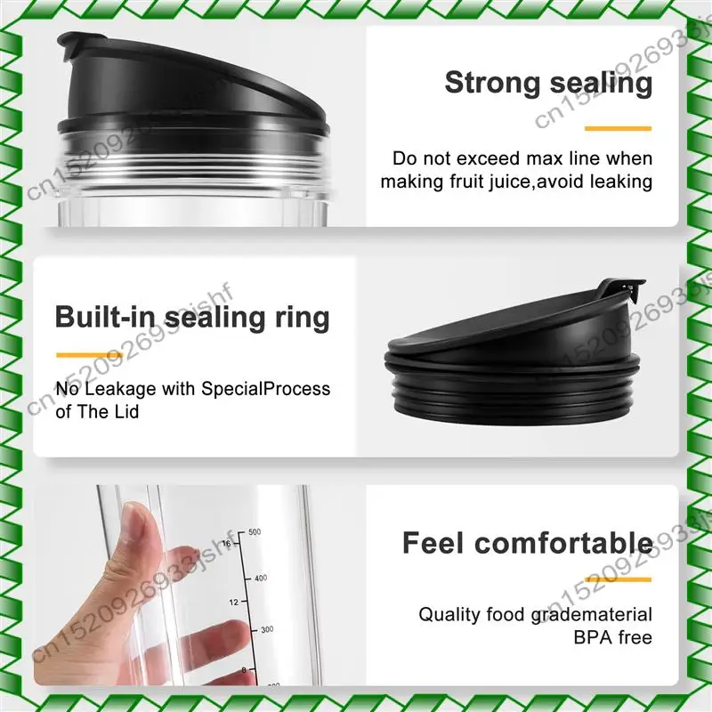 -BOFF 24OZ Replacement Cups Compatible For Ninja Nutri BN401, BN701, SS101, BN400, BN800, BN801 Blender